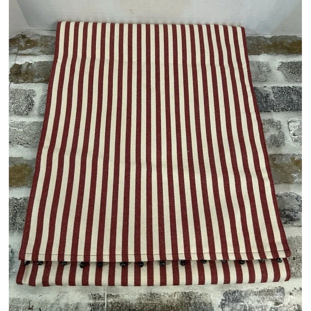 Red Ticking Stripe Table Runner Beaded Trim Christmas Home Decor Centerpiece